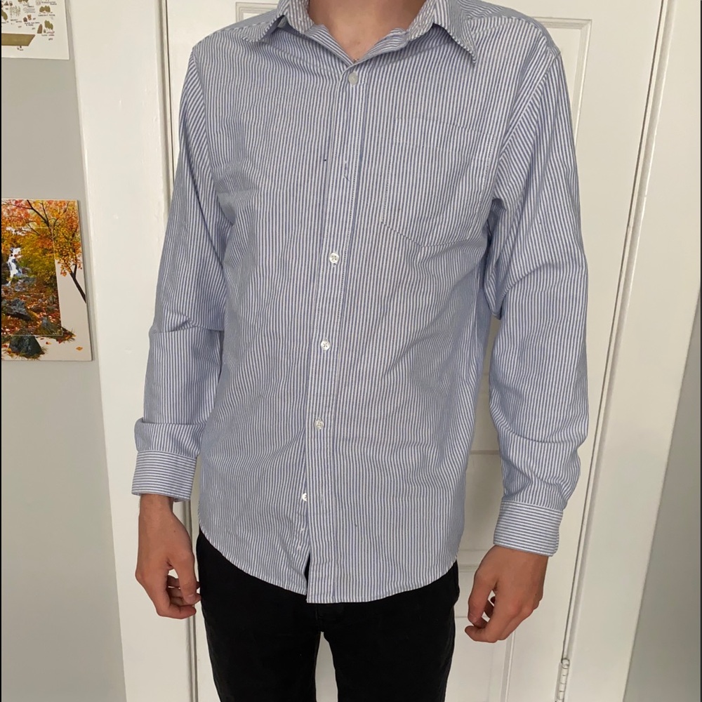 Blue and white striped dress shirt